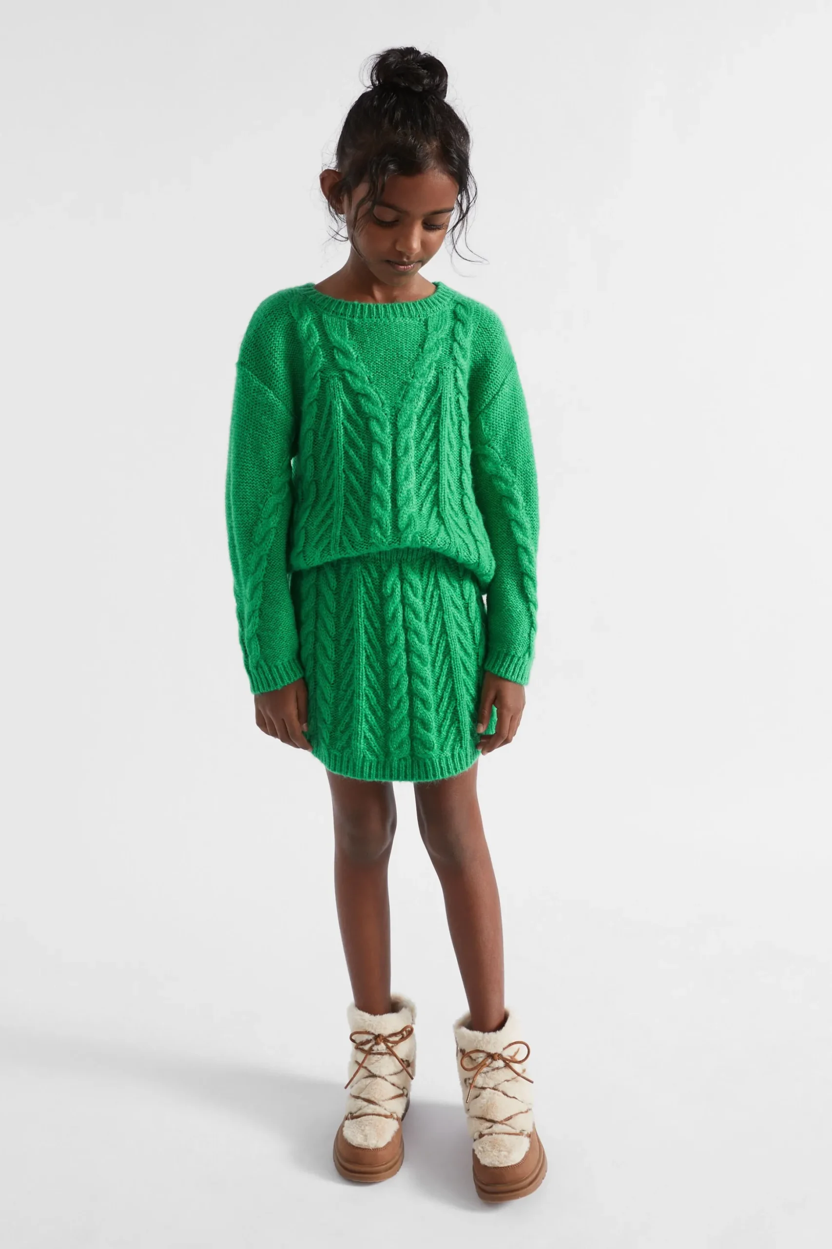 Seed Heritage Skirts-Linear Knit Cable Skirt Pea Green