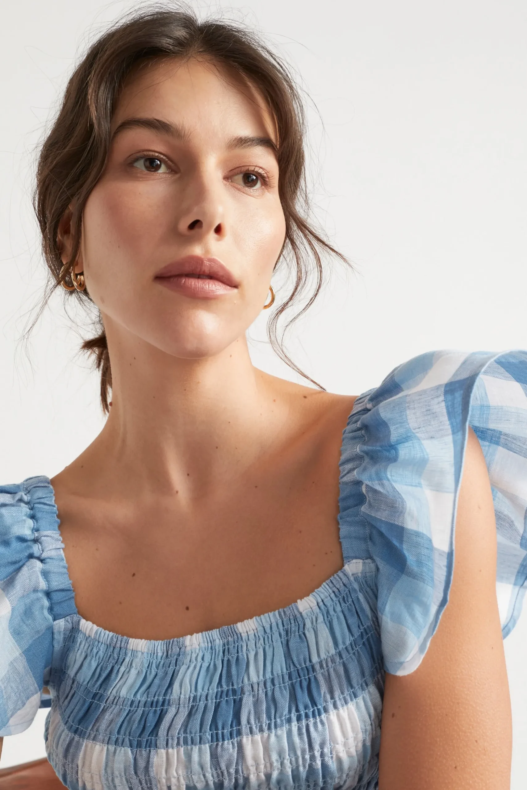 Seed Heritage Dresses-Linen Check Midi Dress Deep Navy Check