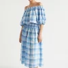 Seed Heritage Skirts-Linen Check Shirred Skirt Deep Navy Check