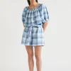 Seed Heritage T-Shirts & Tops-Linen Check Swing Top Deep Navy Check