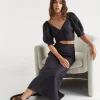 Seed Heritage Skirts-Linen Cross Front Skirt Deep Navy
