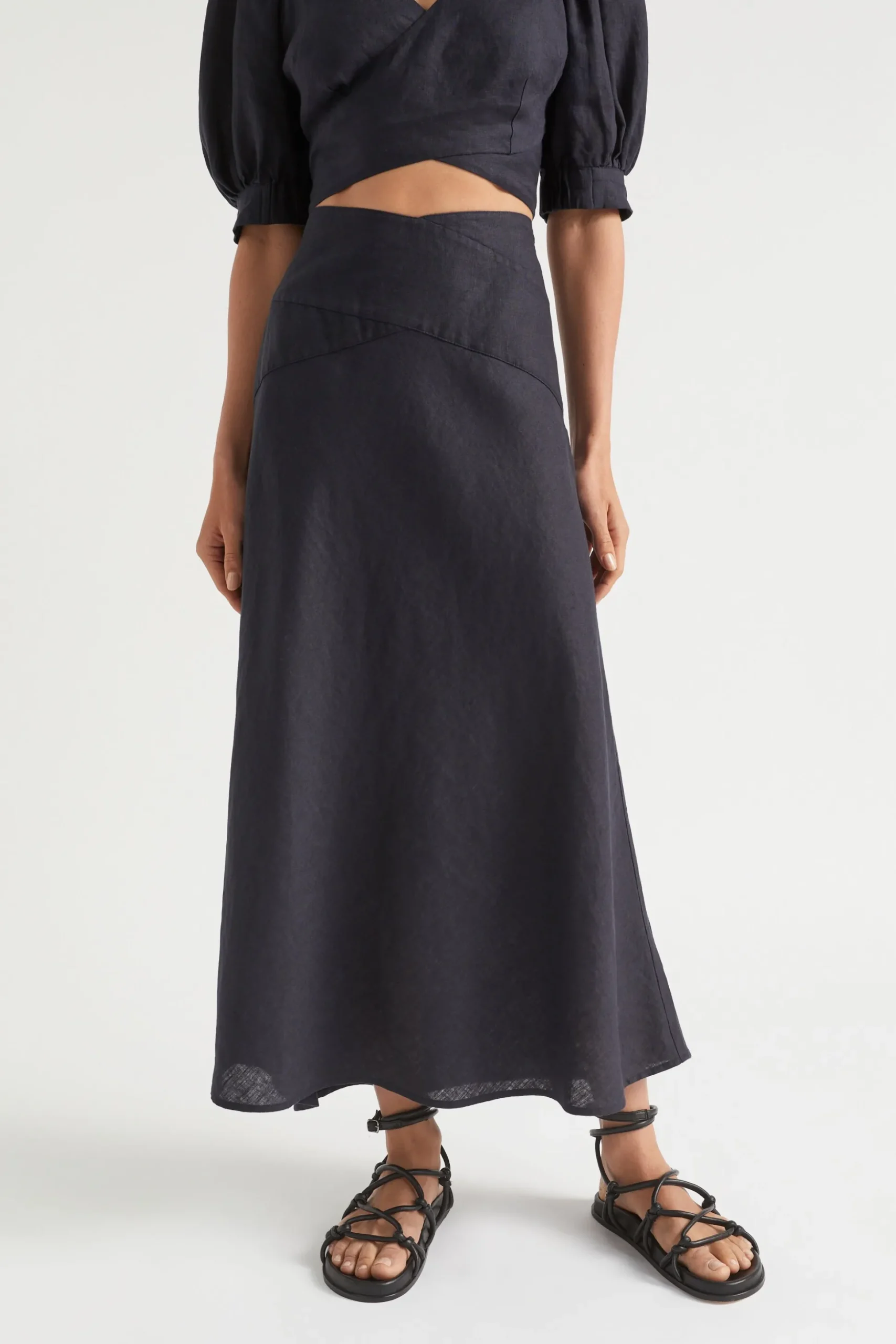 Seed Heritage Skirts-Linen Cross Front Skirt Deep Navy