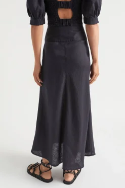 Seed Heritage Skirts-Linen Cross Front Skirt Deep Navy