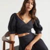 Seed Heritage T-Shirts & Tops-Linen Cross Front Top Deep Navy