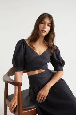 Seed Heritage T-Shirts & Tops-Linen Cross Front Top Deep Navy