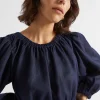 Seed Heritage Dresses-Linen Elasticated Mini Dress Midnight Sky