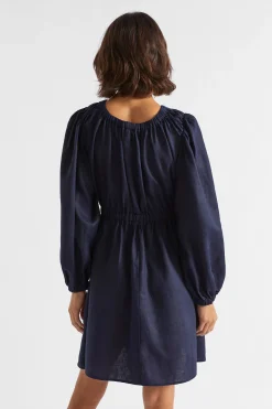 Seed Heritage Dresses-Linen Elasticated Mini Dress Midnight Sky