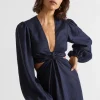 Seed Heritage Dresses-Linen Knot Front Midi Dress Midnight Sky