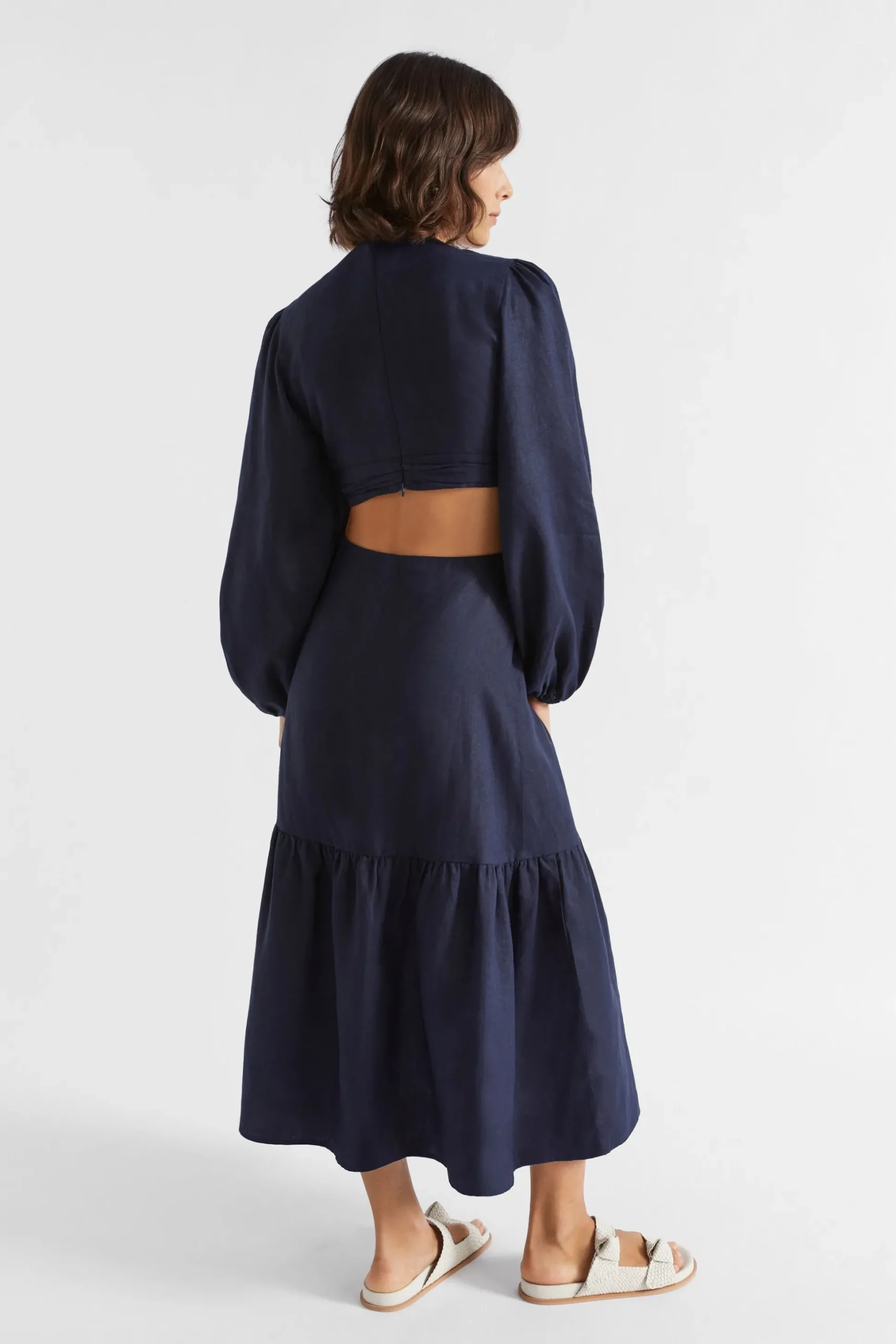 Seed Heritage Dresses-Linen Knot Front Midi Dress Midnight Sky
