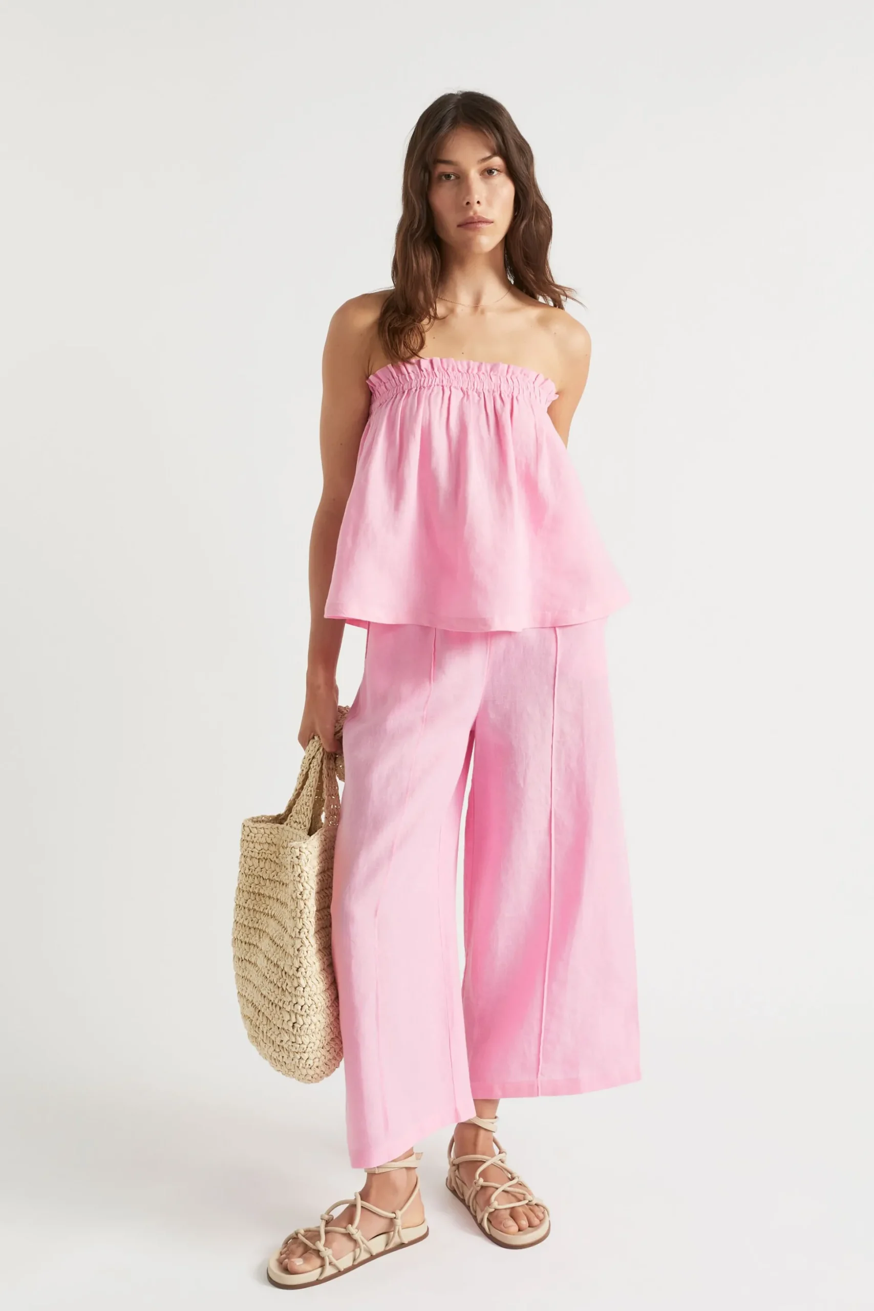 Seed Heritage Pants-Linen Pintuck Culotte Soft Orchid
