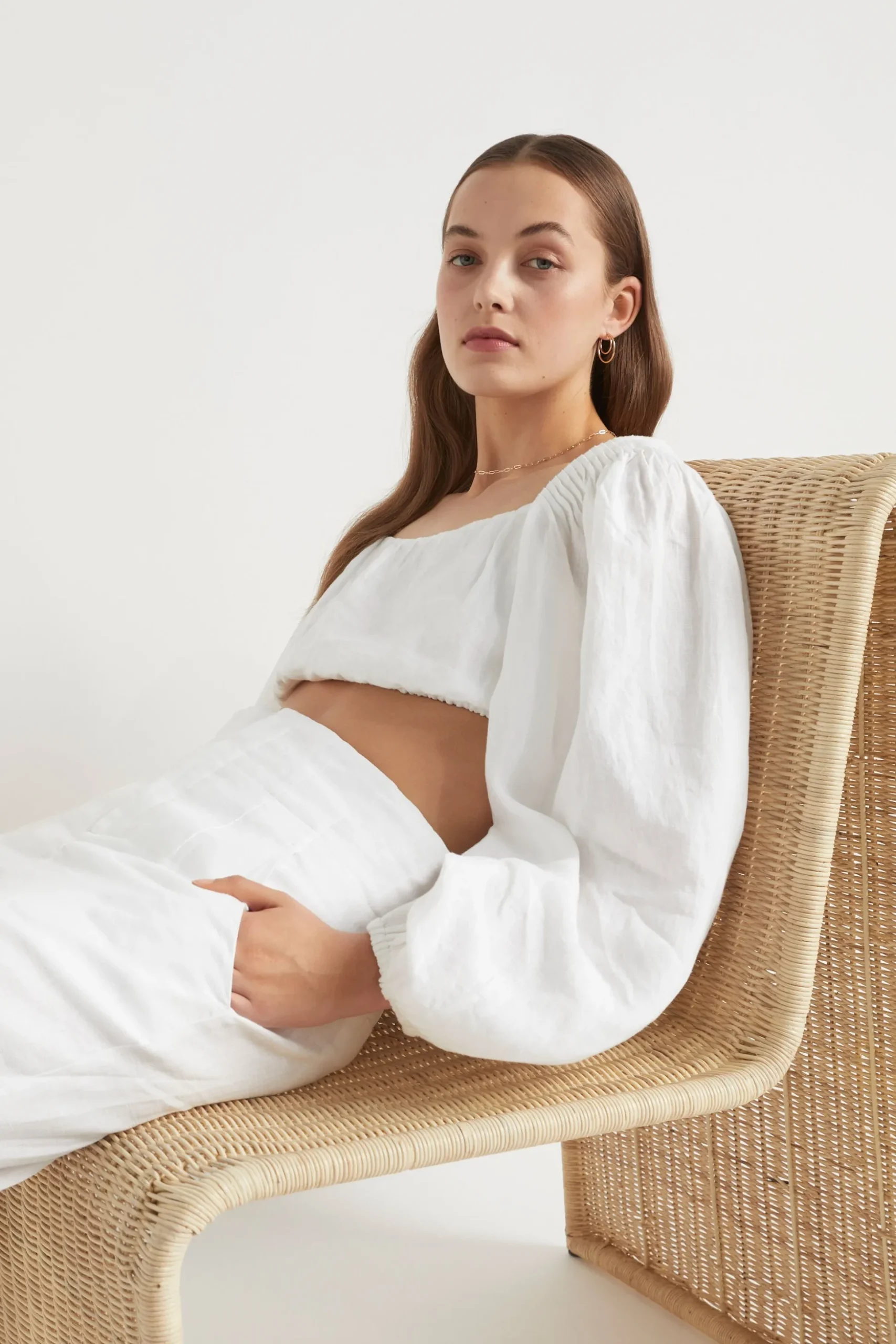 Seed Heritage T-Shirts & Tops-Linen Pintuck Detail Top Whisper White
