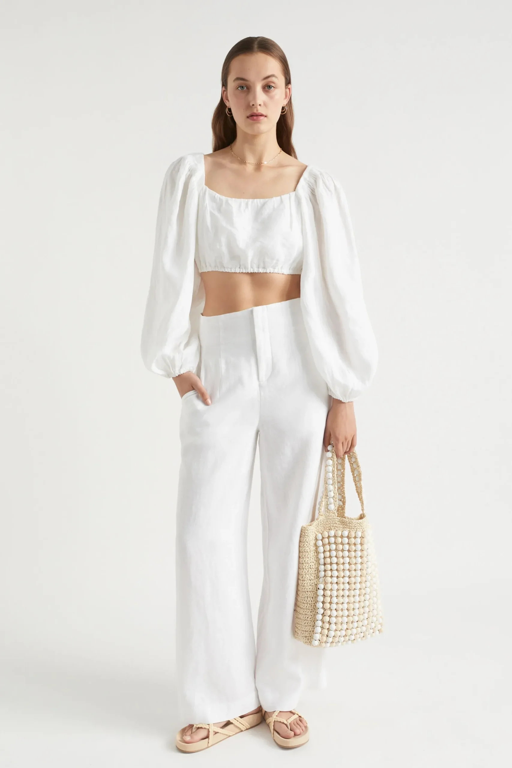 Seed Heritage T-Shirts & Tops-Linen Pintuck Detail Top Whisper White