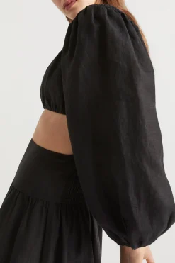 Seed Heritage T-Shirts & Tops-Linen Pintuck Detail Top Black