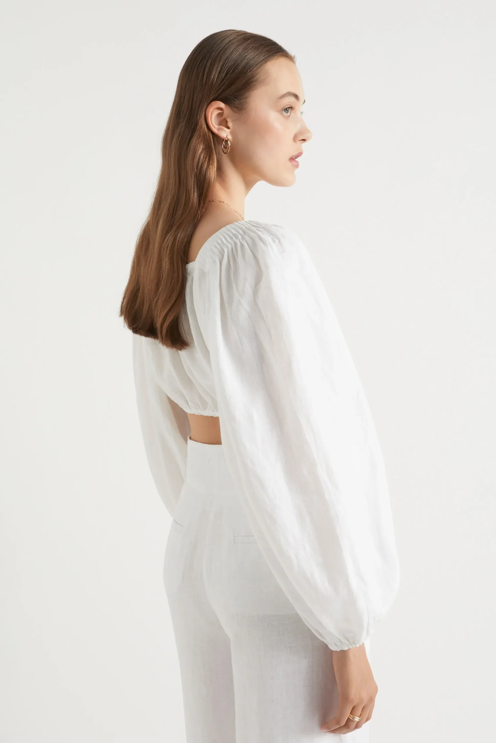 Seed Heritage T-Shirts & Tops-Linen Pintuck Detail Top Whisper White