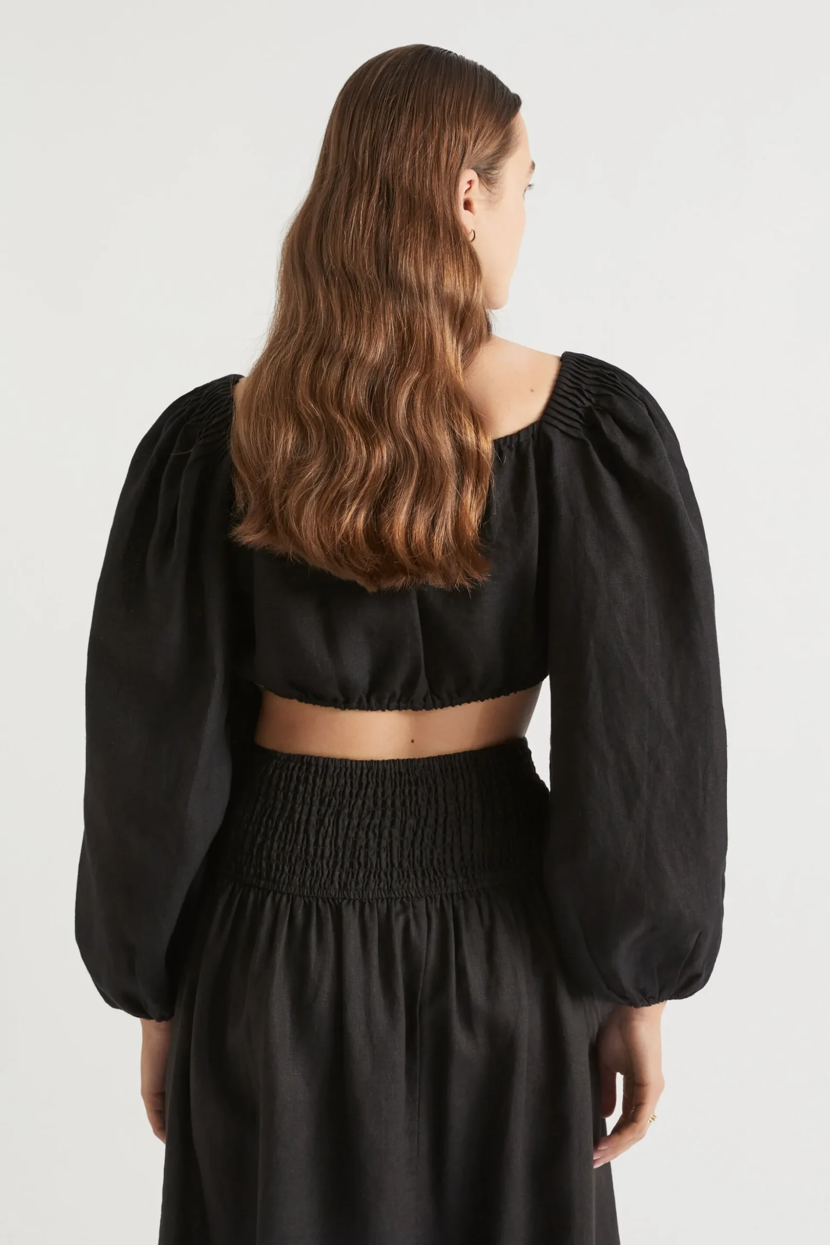 Seed Heritage T-Shirts & Tops-Linen Pintuck Detail Top Black