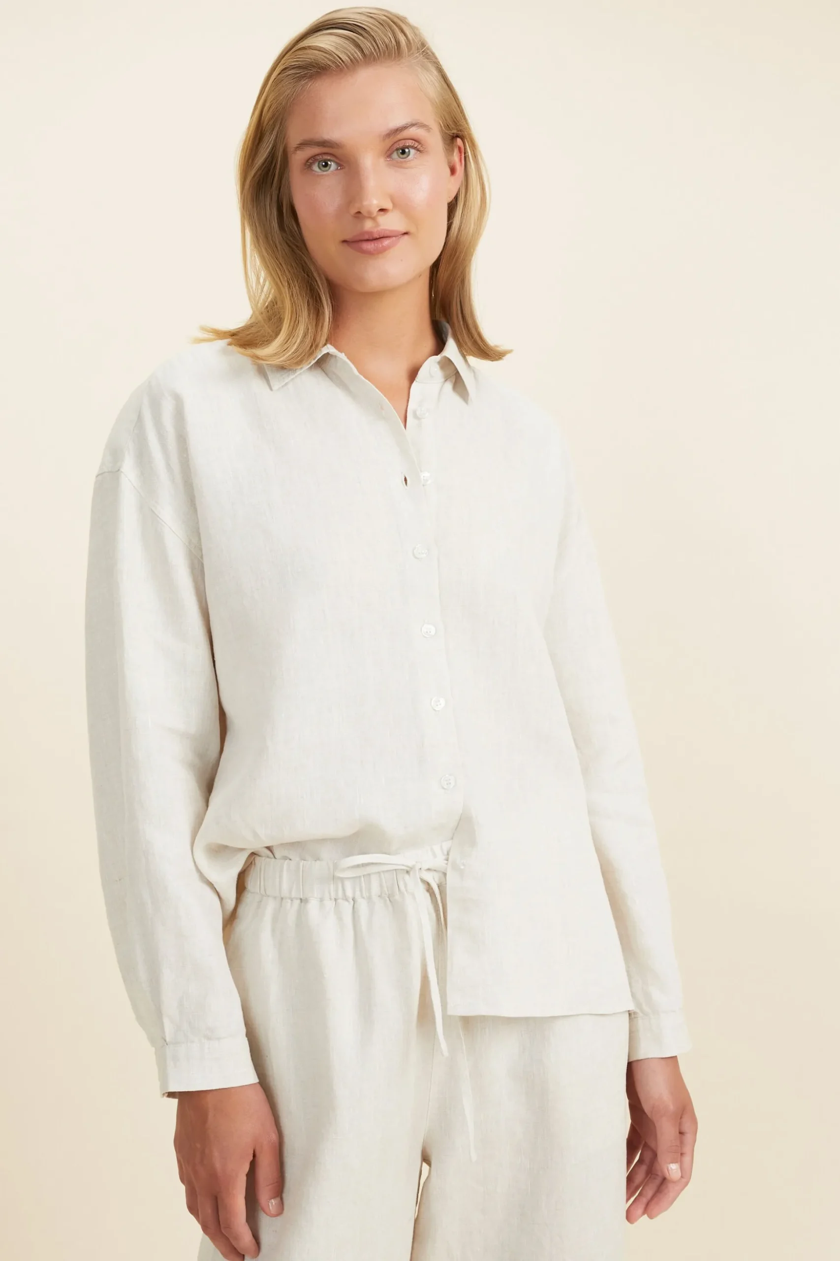 Seed Heritage Sleepwear-Linen Pyjama Shirt Flax Cross Dye