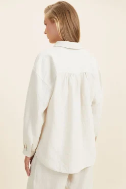 Seed Heritage Sleepwear-Linen Pyjama Shirt Flax Cross Dye