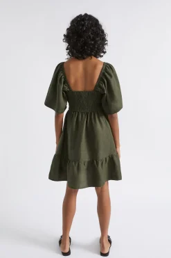 Seed Heritage Dresses-Linen Square Neck Mini Dress Dark Fern