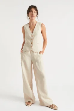 Seed Heritage Pants-Linen Stripe High Waist Pant Magnolia Stripe