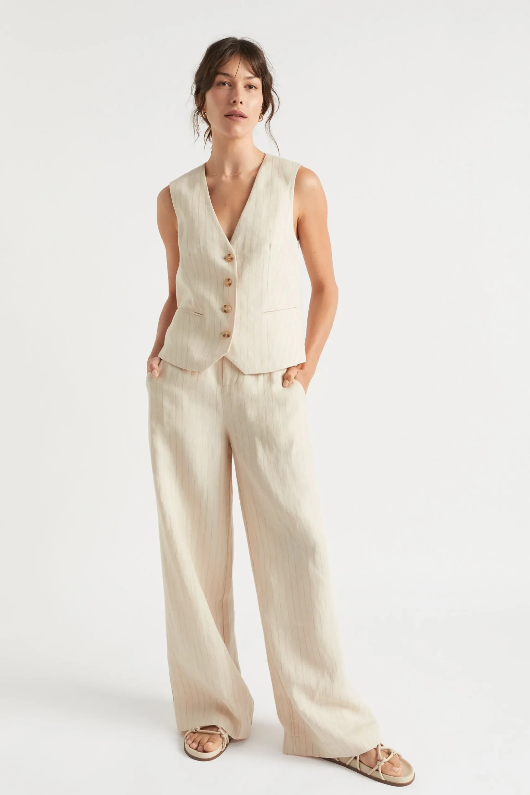 Seed Heritage Pants-Linen Stripe High Waist Pant Magnolia Stripe
