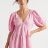 Seed Heritage Dresses-Linen Tie Back Mini Dress Soft Orchid
