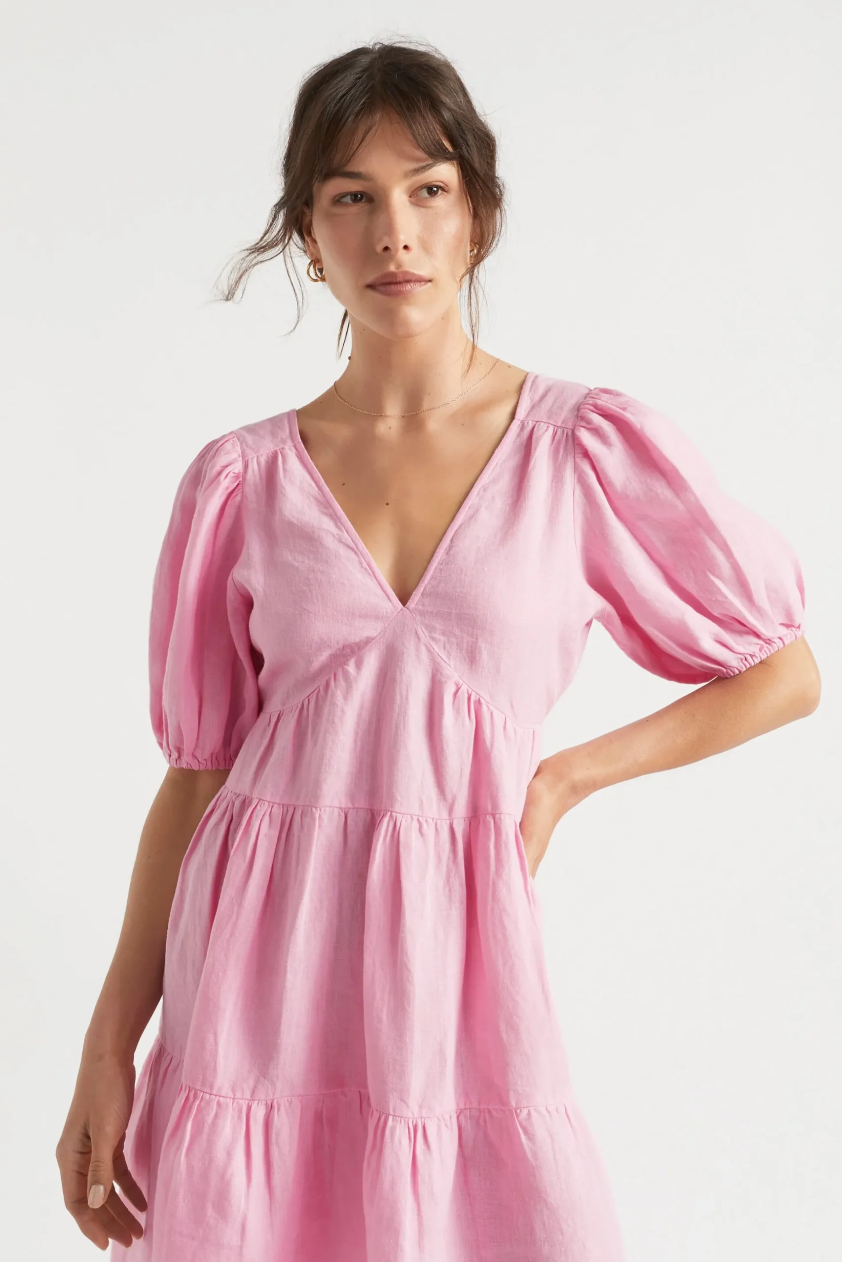 Seed Heritage Dresses-Linen Tie Back Mini Dress Soft Orchid