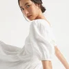 Seed Heritage Dresses-Linen Tie Back Mini Dress Whisper White