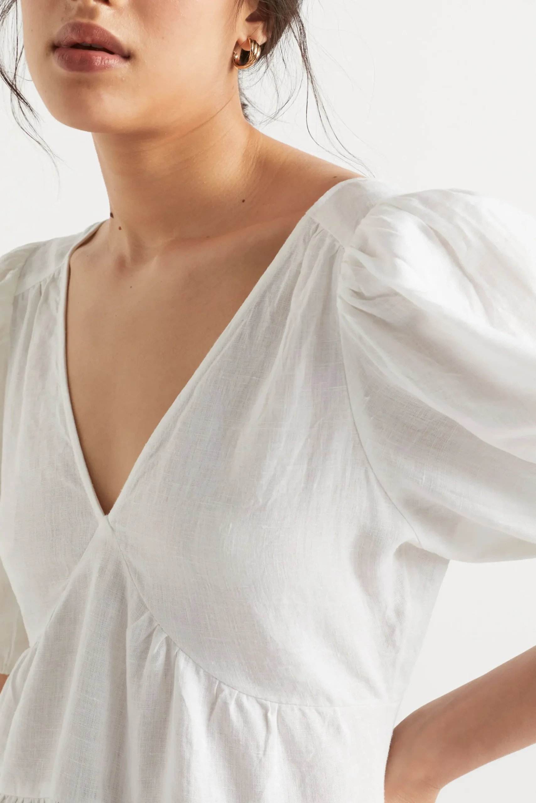 Seed Heritage Dresses-Linen Tie Back Mini Dress Whisper White