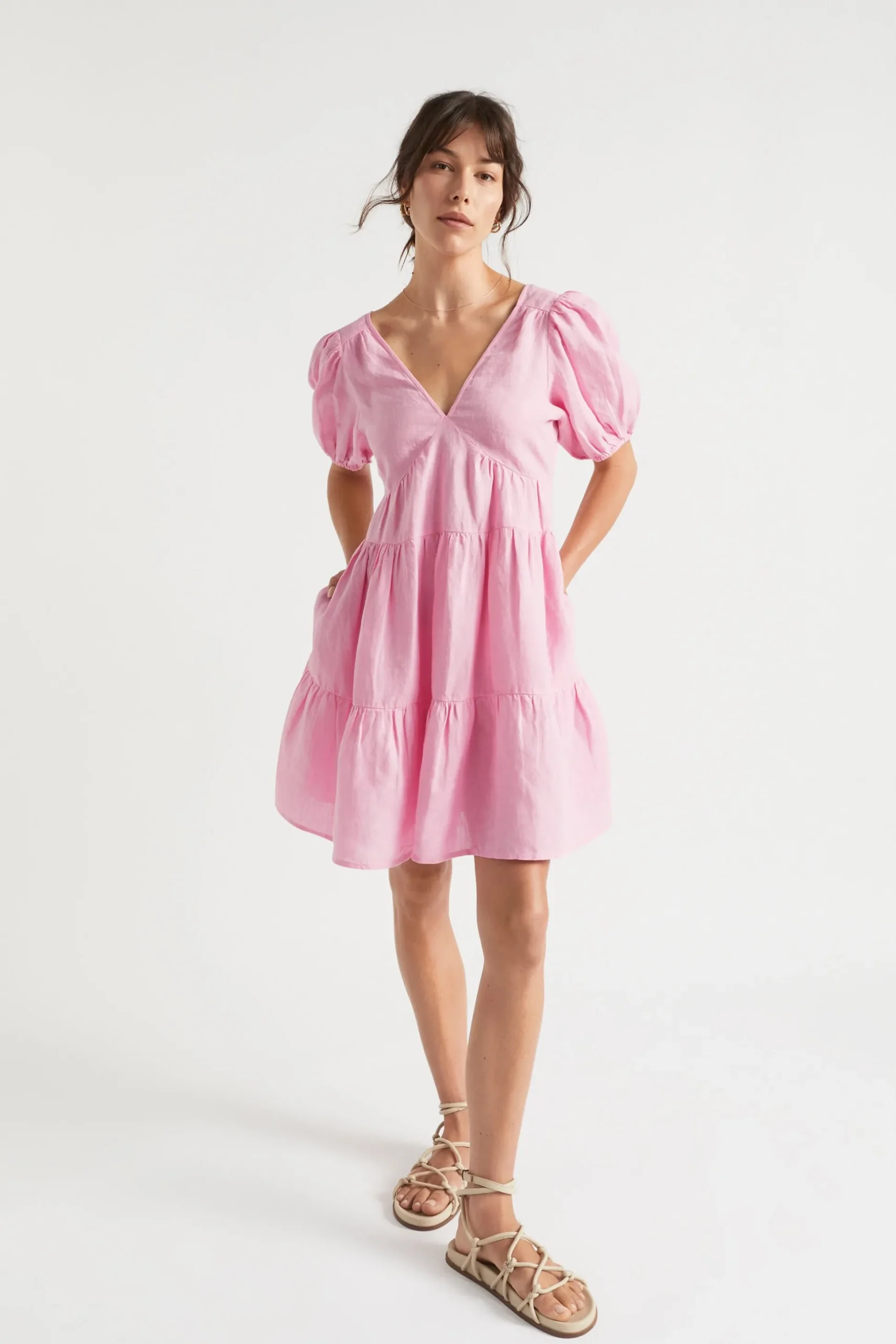 Seed Heritage Dresses-Linen Tie Back Mini Dress Soft Orchid