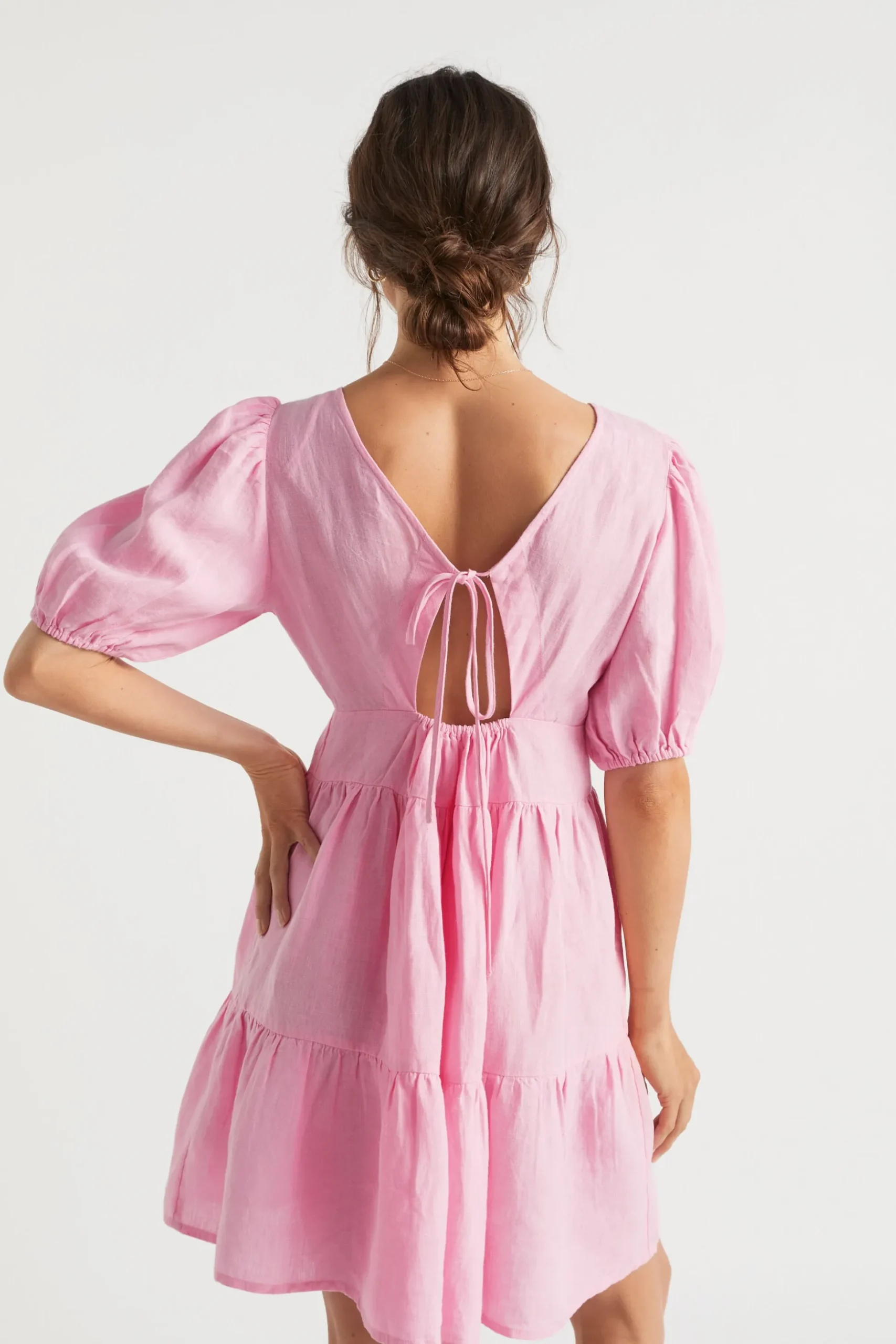 Seed Heritage Dresses-Linen Tie Back Mini Dress Soft Orchid