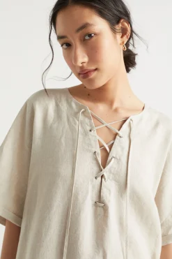 Seed Heritage Scarves & Kaftans-Linen Tie Up Kaftan Natural
