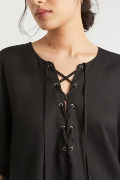 Seed Heritage Scarves & Kaftans-Linen Tie Up Kaftan Black