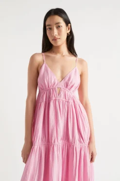 Seed Heritage Dresses-Linen Tiered Maxi Dress Soft Orchid