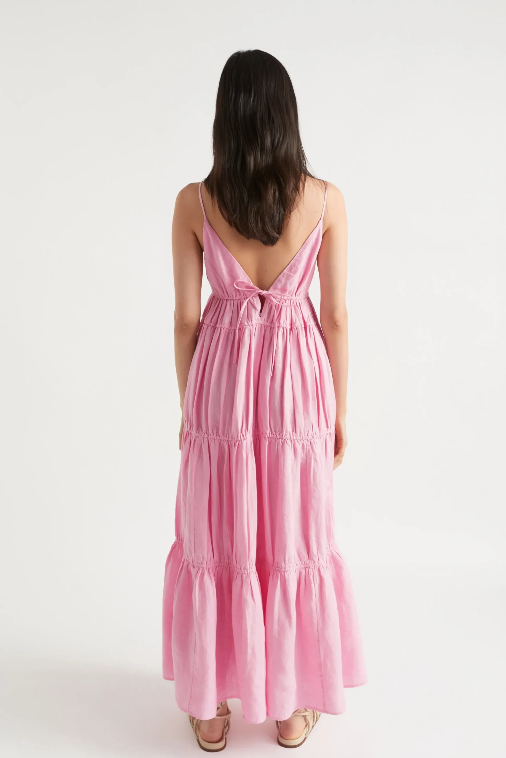 Seed Heritage Dresses-Linen Tiered Maxi Dress Soft Orchid