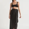 Seed Heritage Scarves & Kaftans-Linen Wrap Sarong Black