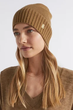 Seed Heritage Hats & Gloves-Logo Detail Wool Beanie Deep Brass