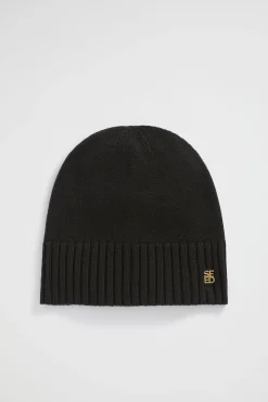 Seed Heritage Hats & Gloves-Logo Detail Wool Beanie Black