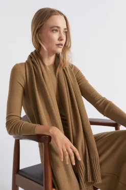 Seed Heritage Scarves & Kaftans-Logo Detail Wool Scarf Deep Brass
