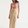 Seed Heritage Scarves & Kaftans-Logo Stripe Beach Wrap Chestnut Stripe