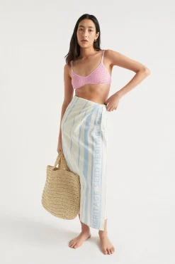 Seed Heritage Scarves & Kaftans-Logo Stripe Beach Wrap Bluebell Stripe