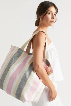 Seed Heritage Beach Bags-Logo Stripe Tote Soft Orchid Multi