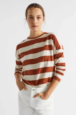 Seed Heritage T-Shirts & Tops-Long Sleeve Stripe Top Burnt Brick Stripe