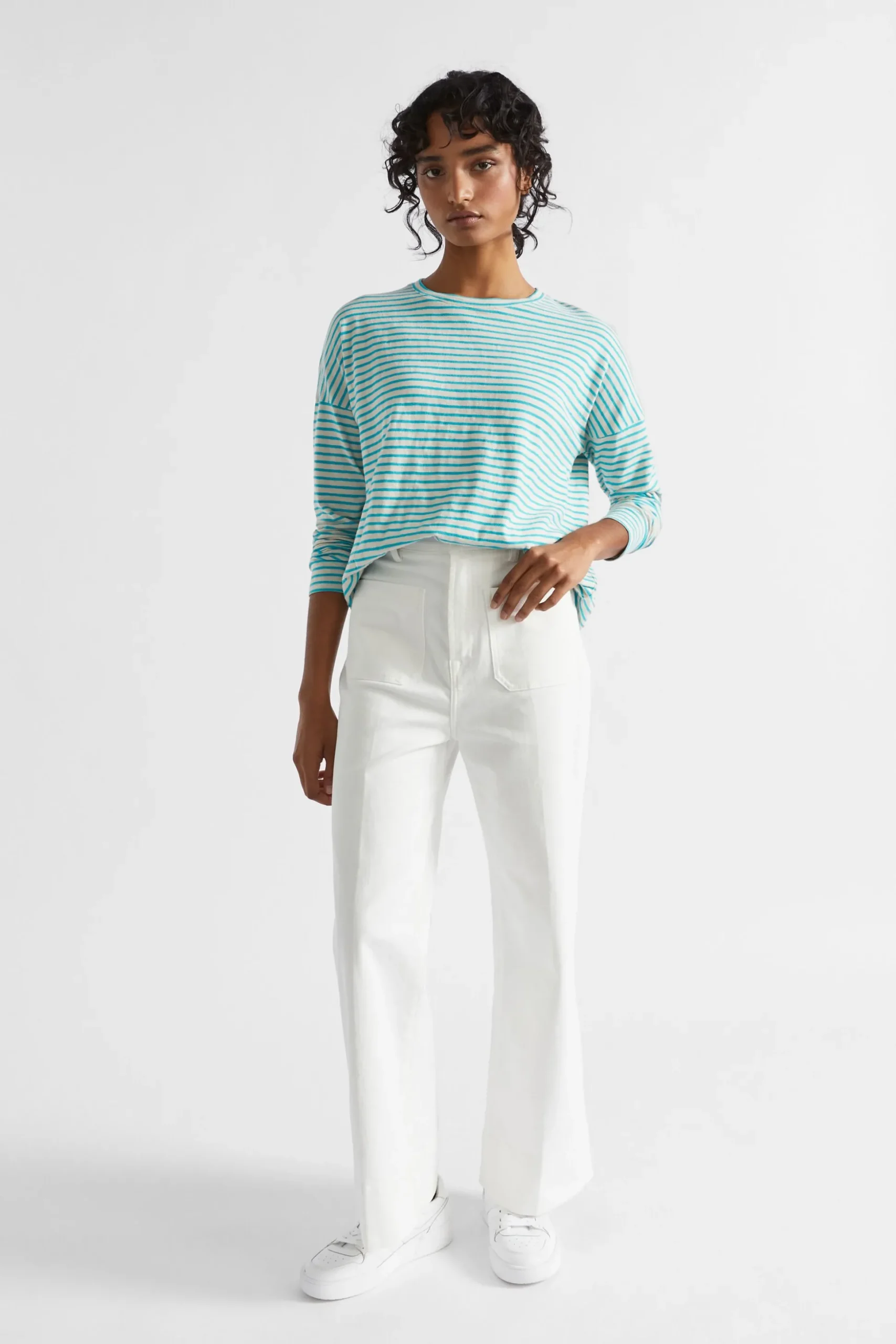 Seed Heritage T-Shirts & Tops-Long Sleeve Stripe Top Peacock Vanilla Stripe