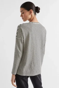 Seed Heritage T-Shirts & Tops-Long Sleeve Stripe Top Black Vanilla Stripe