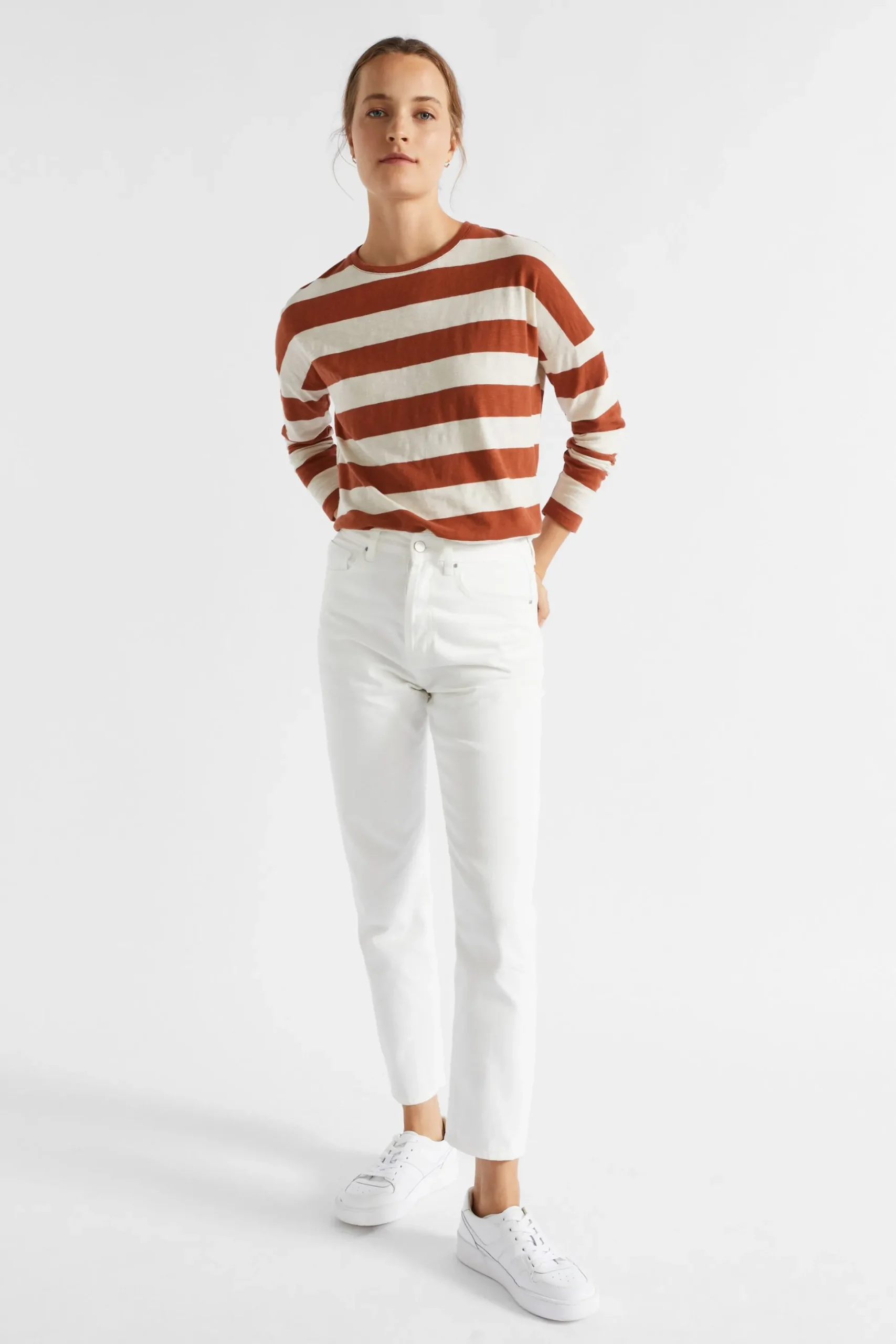 Seed Heritage T-Shirts & Tops-Long Sleeve Stripe Top Burnt Brick Stripe
