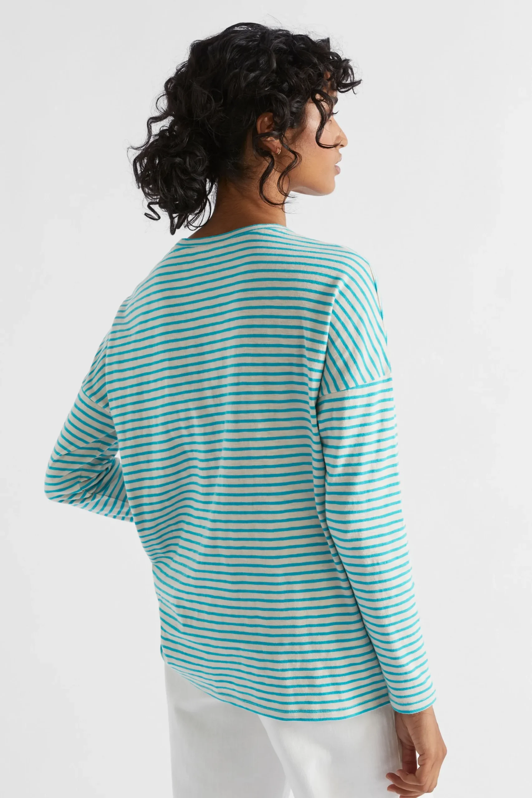 Seed Heritage T-Shirts & Tops-Long Sleeve Stripe Top Peacock Vanilla Stripe