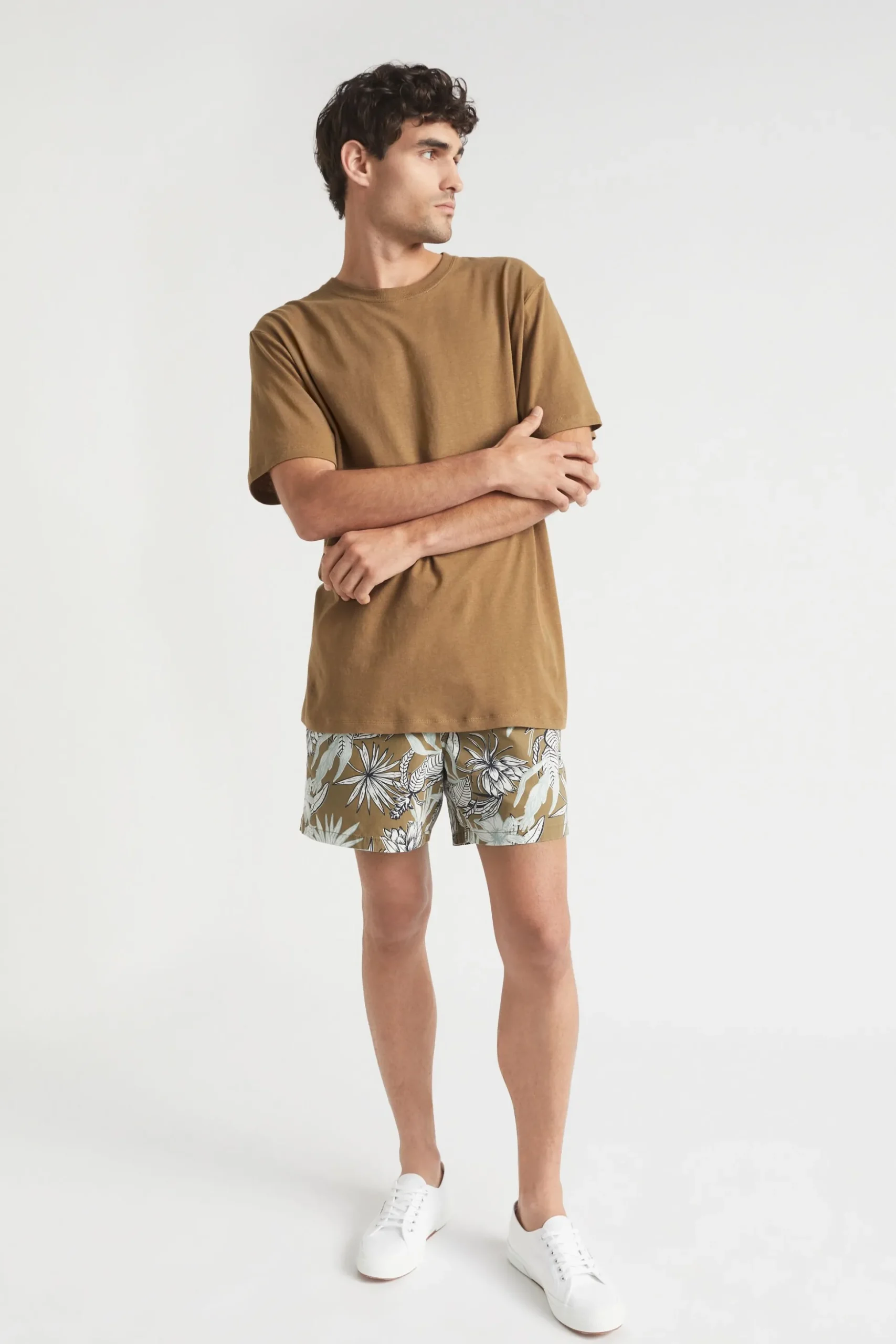Seed Heritage Shorts-Mens Floral Beach Short Tobacco