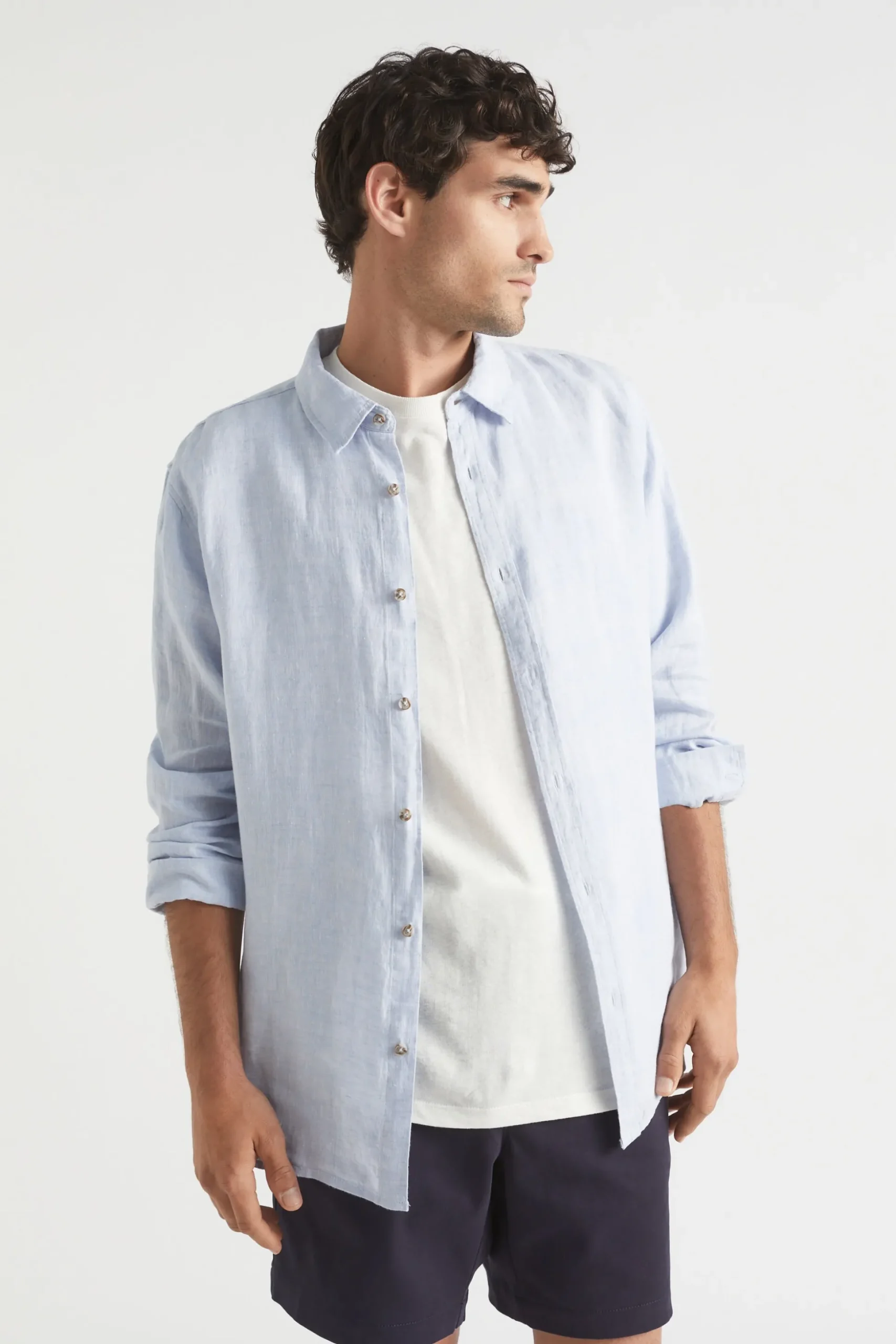 Seed Heritage Shirts-Mens Linen Shirt Powder Blue