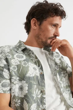 Seed Heritage Shirts-Mens Linen Shirt Eucalyptus