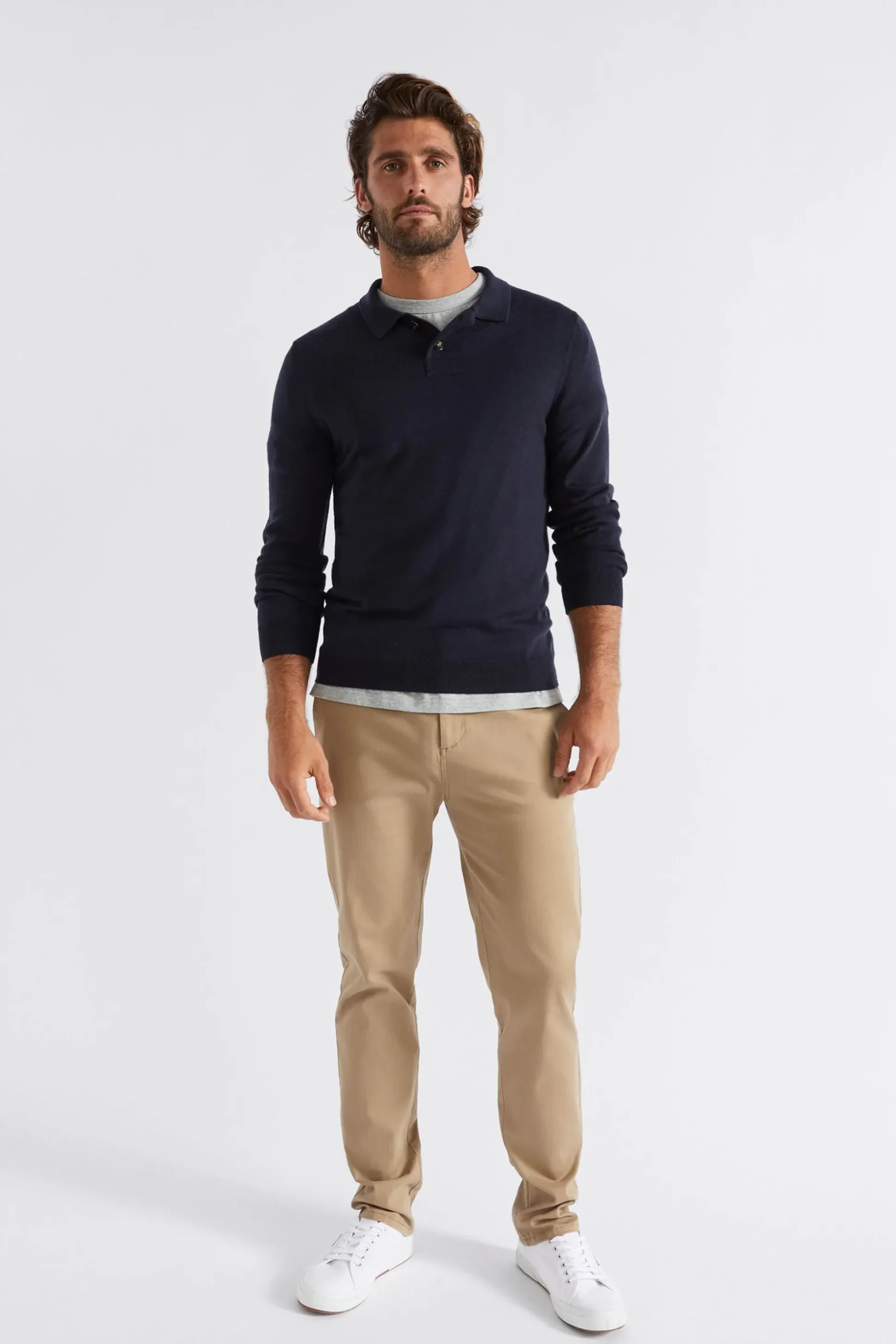 Seed Heritage T-Shirts & Sweaters-Merino Knitted Polo Midnight Blue